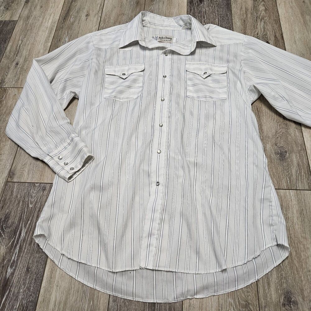 Ranch And Town Vintage USA Striped White Pearl Snap Western Shirt Men's Large